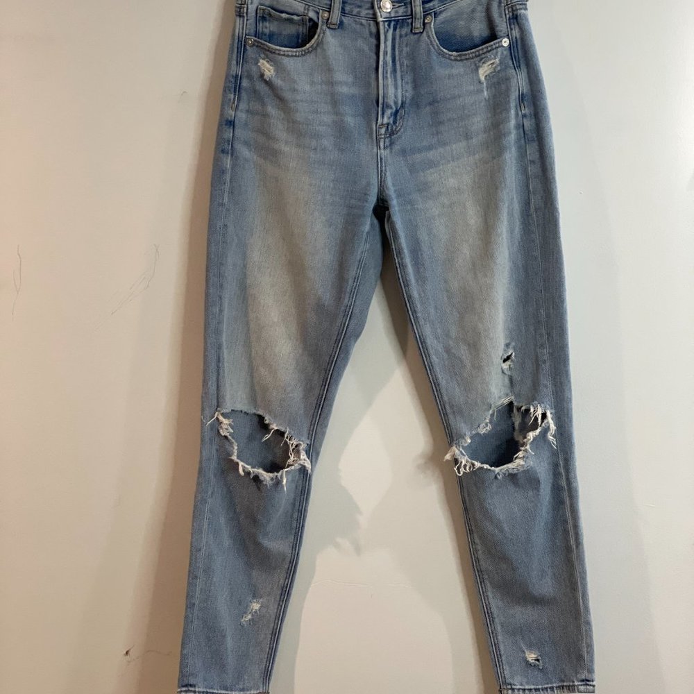 American Eagle Mom Jeans Womens Size 2 Blue Light Wash Denim Zip Fly